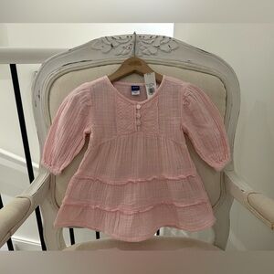 🩰 Baby 12~18 Mth Blush Pink Muslin Cotton Embroidered Boho Baby Dress NWT
